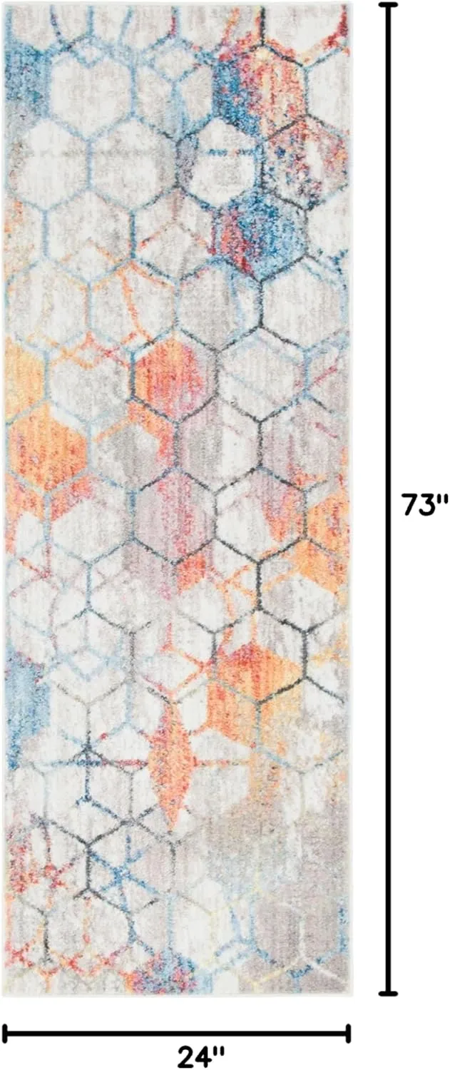 Unique Loom Rainbow Collection Geometric Abstract Trellis Modern Watercolor White Runner Rug (2' 0 x 6' 0)