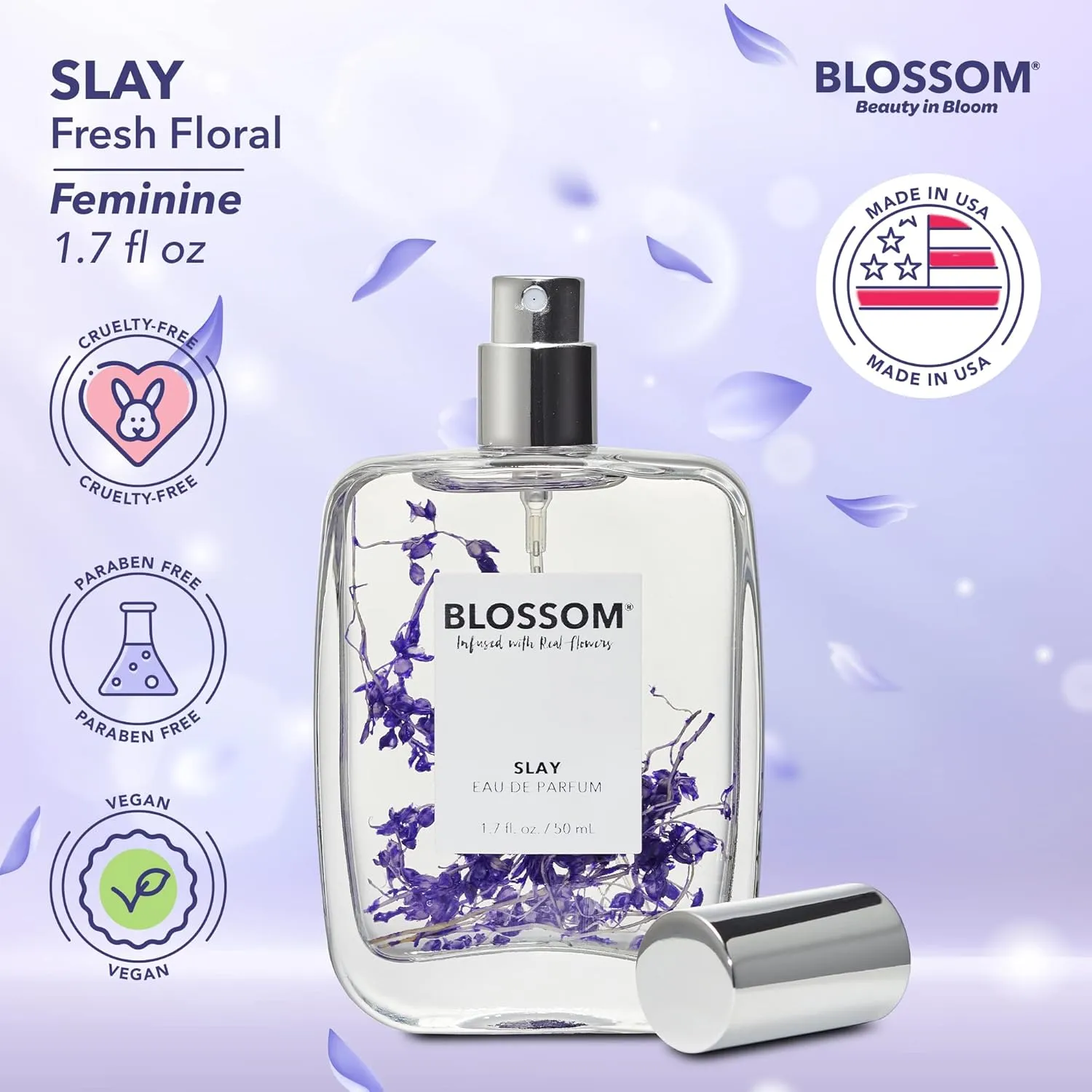 Unisex Eau De Parfum Spray Perfume for Women, TikTok Perfume Fragrance, Infused with Real Flowers, Made in USA, 1.7oz (White Calla Lily, Grapefruit, Sundrenched Flowers), Slay