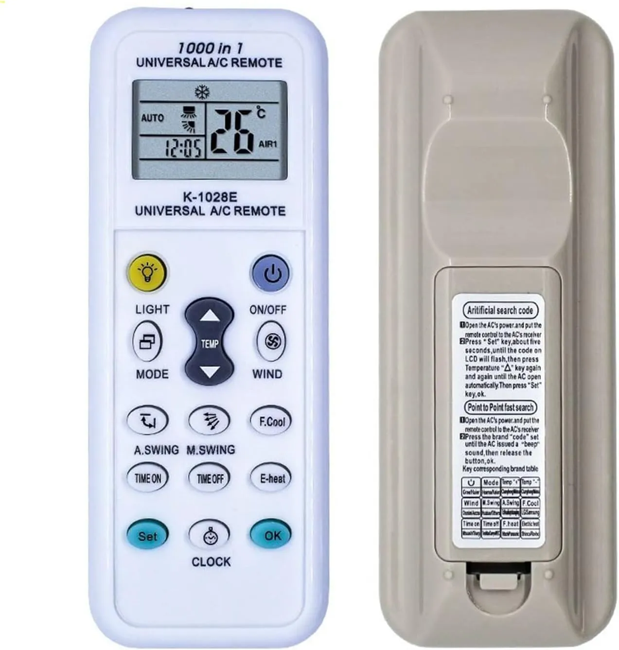 Universal Remote Control for AC, 1000-in-1, Compatible with Haier, Hitachi, LG, Sharp, Gree, Midea, Bosch, Toshiba, Sanyo Air Conditioners