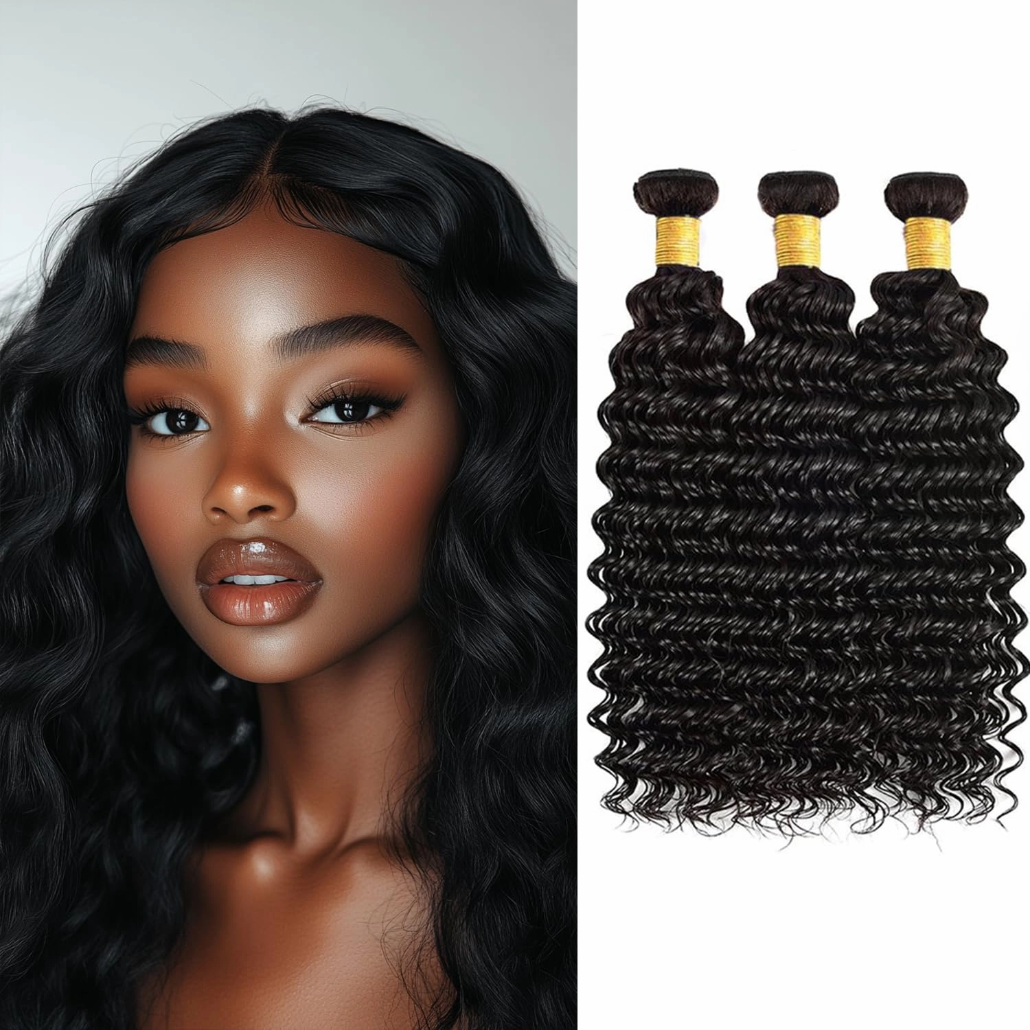 Unprocessed Brazilian Human Hair Deep Wave Bundles 18 20 22 Inch Virgin Remy Material Soft and Healthy Extensions