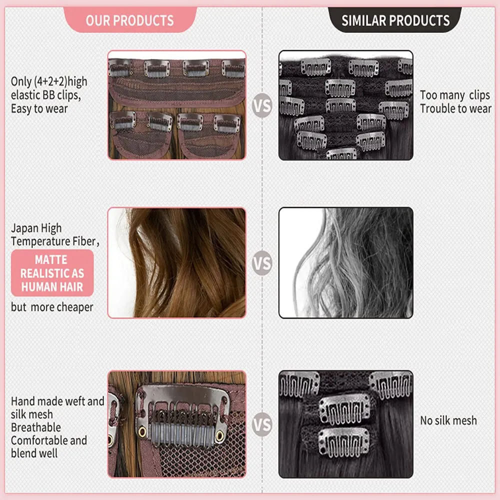 Upgrade Invisible Halo Hair Extensions with 3 PCS Set Headband Adjustable Long Wavy Secret Dark Brown Hair Extensions for Women