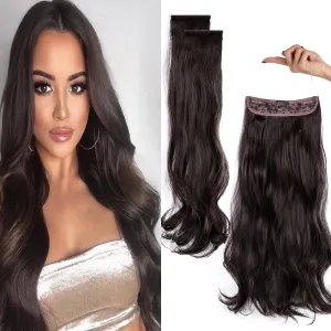 Upgrade Invisible Halo Hair Extensions with 3 PCS Set Headband Adjustable Long Wavy Secret Dark Brown Hair Extensions for Women