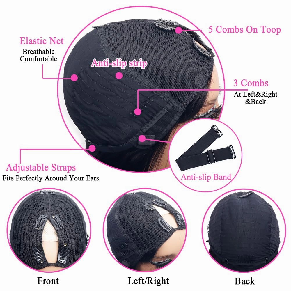 V Part Wigs Human Hair Straight Brazilian Human Hair Wigs for Black Women Upgrade U Part Wigs No Leave Out No Sew in NO Glue 180% Density Natural Color (20inch, V Part Straight Wig)