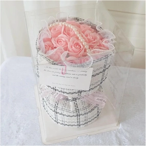Valentine's Day Simulation Rose Soap Flower Bouquets Birthday Gift for Girls Flowers High-end Finished Products(Pink)