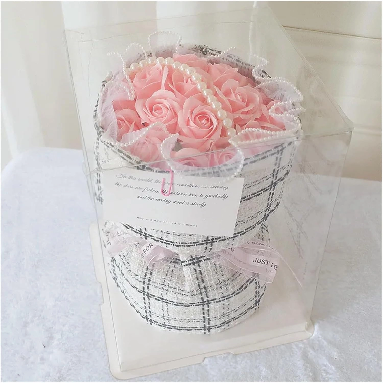 Valentine's Day Simulation Rose Soap Flower Bouquets Birthday Gift for Girls Flowers High-end Finished Products(Pink)
