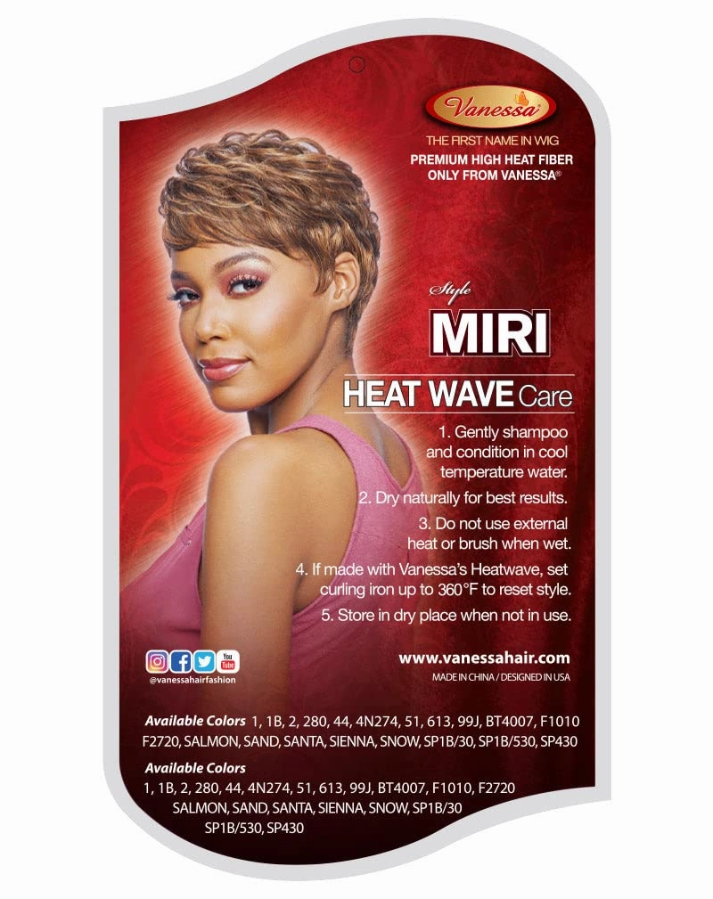 VANESSA Fashion Wigs XShort Length Wavy Style with Swept Bangs Heat Wave Synthetic Hair Wig - MIRI (SP1B/30)