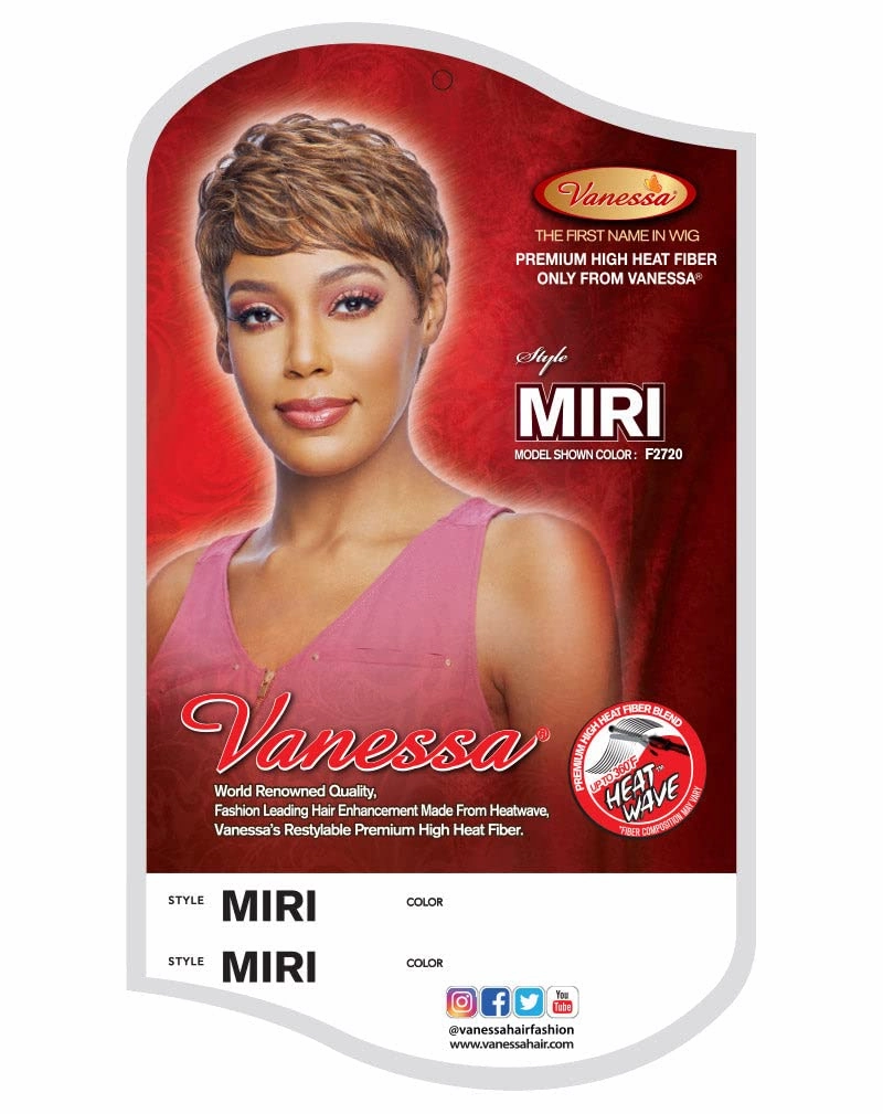 VANESSA Fashion Wigs XShort Length Wavy Style with Swept Bangs Heat Wave Synthetic Hair Wig - MIRI (SP1B/30)