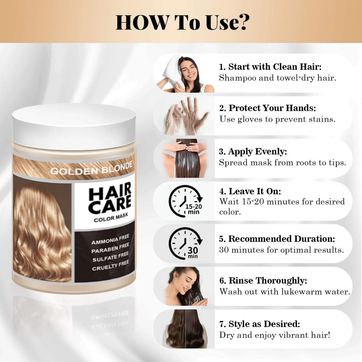 Vegan Semi-Permanent Hair Color Mask – Ammonia-Free, Paraben & Sulfate-Free Hair Dye & Depositing Conditioner, Plant-Based Formula, Long-Lasting Color in Minutes, 300ml (GOLDEN BLONDE)