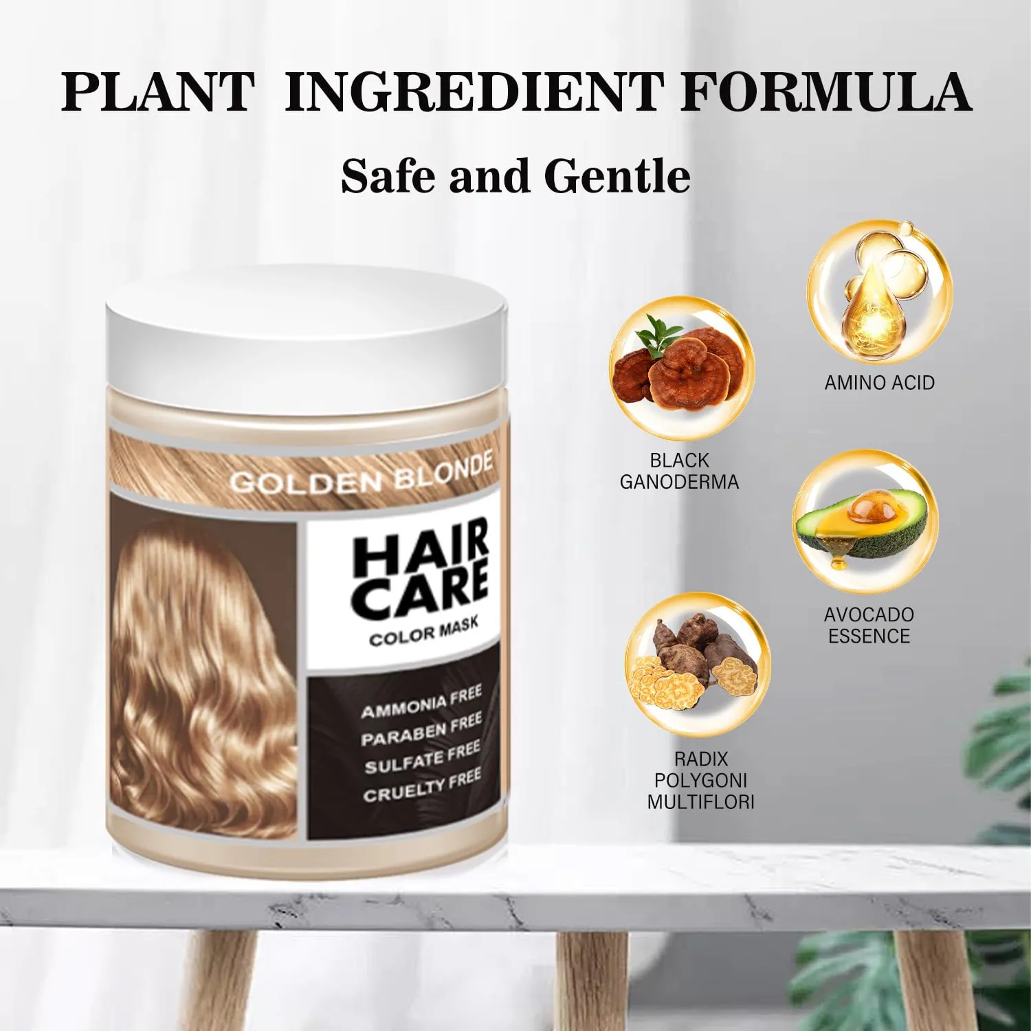 Vegan Semi-Permanent Hair Color Mask – Ammonia-Free, Paraben & Sulfate-Free Hair Dye & Depositing Conditioner, Plant-Based Formula, Long-Lasting Color in Minutes, 300ml (GOLDEN BLONDE)