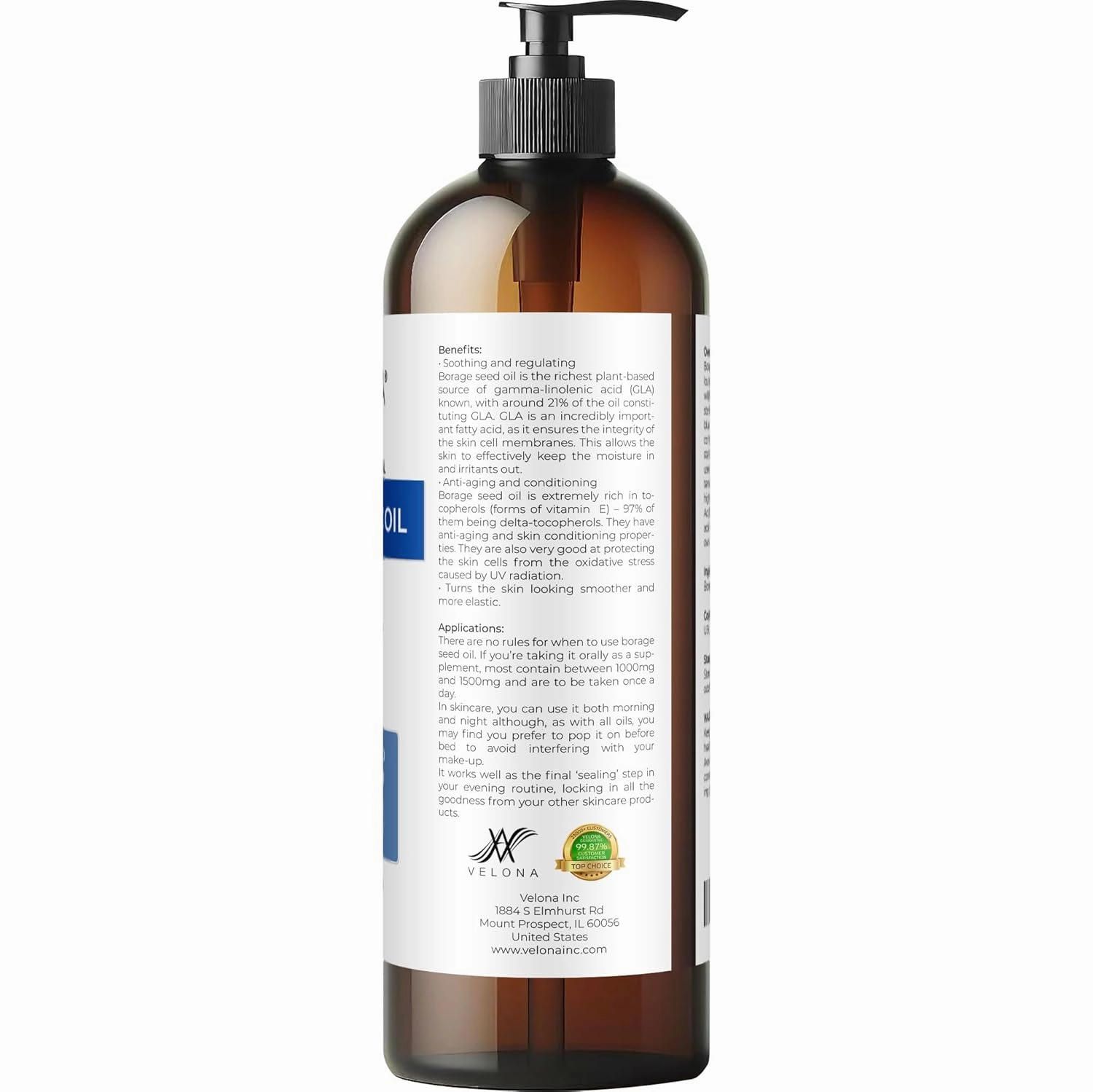 velona Borage Seed Oil 16 Fl Oz | 100% Pure and Natural Carrier Oil | Refined, Expeller pressed | Skin, Face, Body, Hair Care | Use Today - Enjoy Results