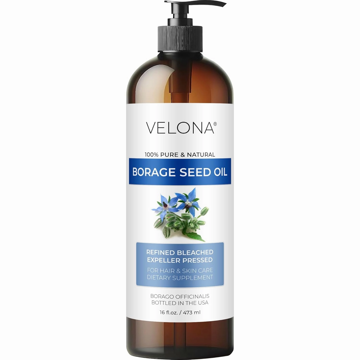 velona Borage Seed Oil 16 Fl Oz | 100% Pure and Natural Carrier Oil | Refined, Expeller pressed | Skin, Face, Body, Hair Care | Use Today - Enjoy Results