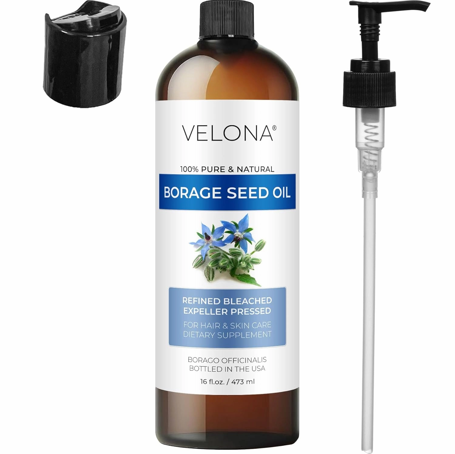 velona Borage Seed Oil 16 Fl Oz | 100% Pure and Natural Carrier Oil | Refined, Expeller pressed | Skin, Face, Body, Hair Care | Use Today - Enjoy Results
