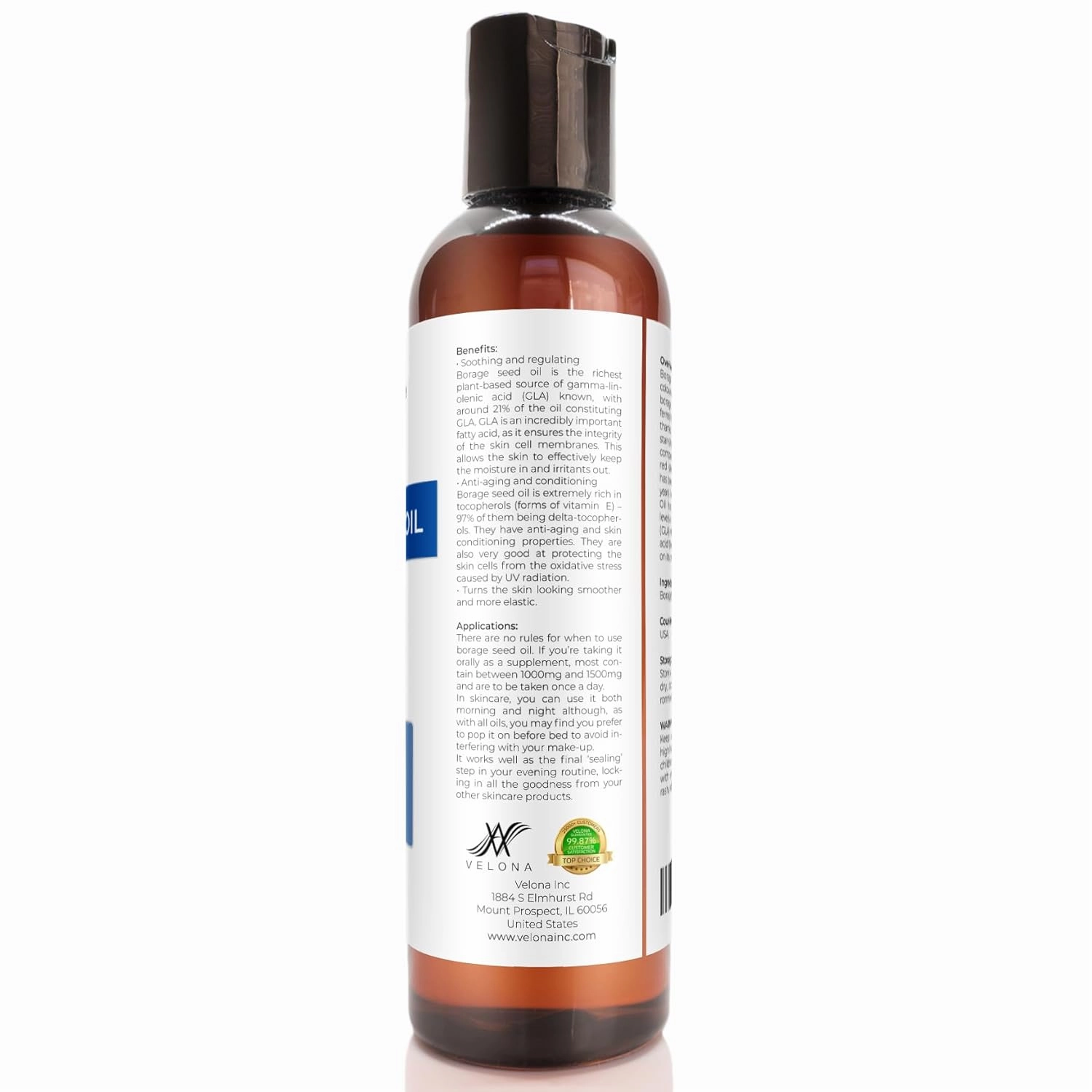 velona Borage Seed Oil 4 Fl Oz | 100% Pure and Natural Carrier Oil | Refined, Expeller pressed | Skin, Face, Body, Hair Care | Use Today - Enjoy Results