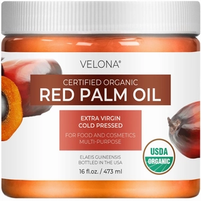 velona USDA Certified Organic Red Palm Oil 16 Fl Oz | Food and Cosmetic Grade | in jar | Extra Virgin, Cold Pressed | Skin, Face, Body, Hair Care | Use Today - Enjoy Results