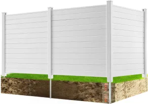 VEVOR Outdoor Privacy Screen, 50in H x 50in W Air Conditioner Fence, 3-Panel Pool Equipment Enclosure, Horizontal PVC Privacy Fence with 27.5 in Ground Stakes, No Dig Trash Can Fence for A/C Units