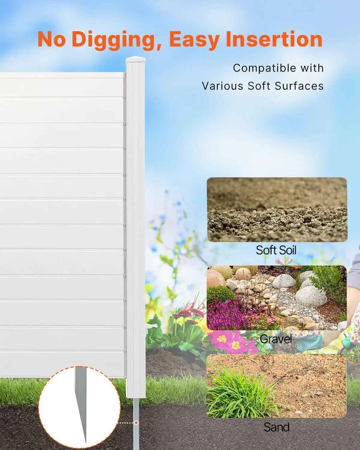 VEVOR Outdoor Privacy Screen, 50in H x 50in W Air Conditioner Fence, 3-Panel Pool Equipment Enclosure, Horizontal PVC Privacy Fence with 27.5 in Ground Stakes, No Dig Trash Can Fence for A/C Units
