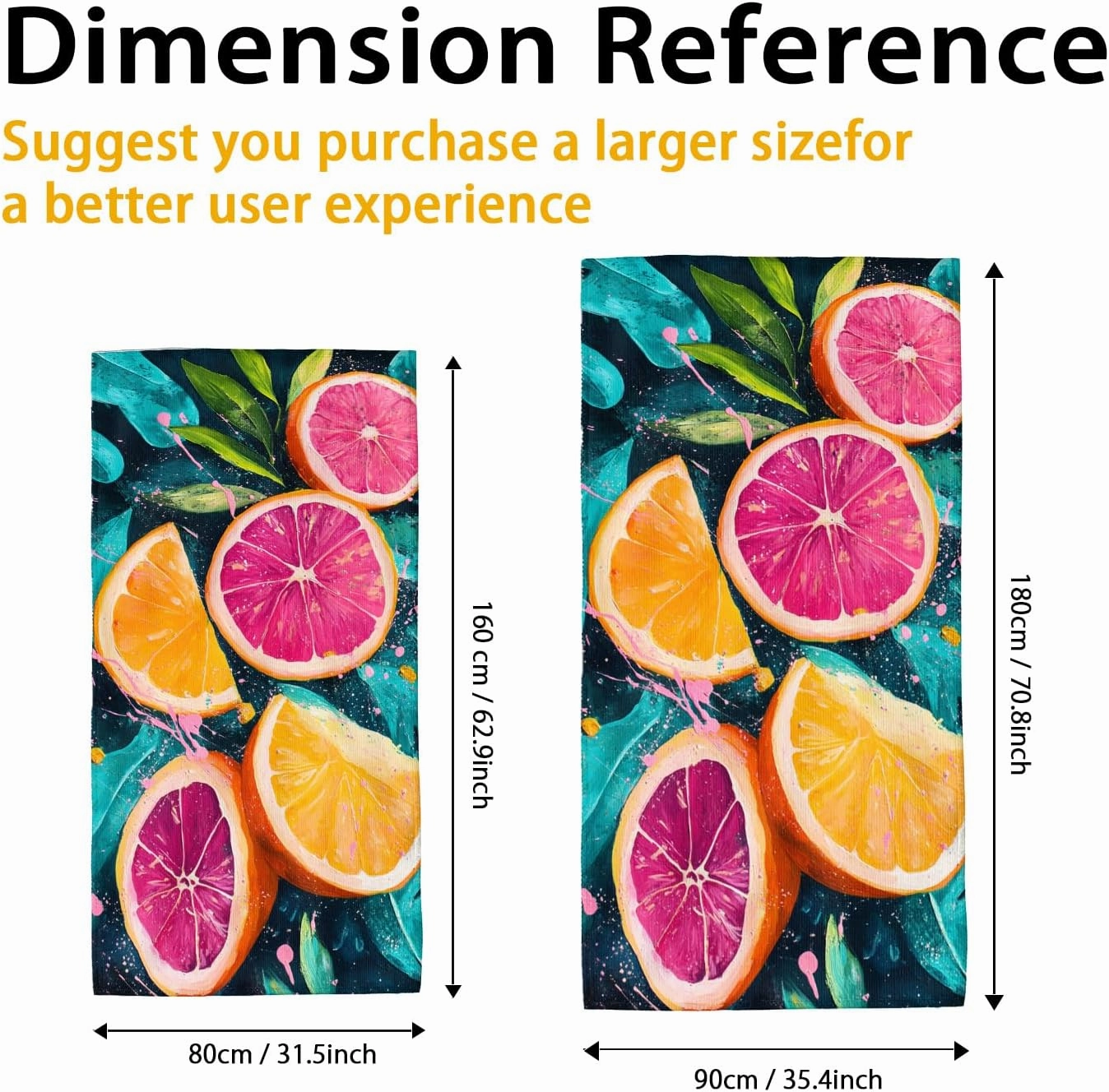 Vibrant Citrus Fruit Beach Towel Colorful Lemon and Peach Grapefruit Design Quick Dry Microfiber Sand Free Absorbent, Lightweight Soft Essentials for Picnic Travel Pool Gym Outdoor 62x31 Inch