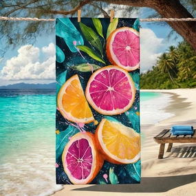 Vibrant Citrus Fruit Beach Towel Colorful Lemon and Peach Grapefruit Design Quick Dry Microfiber Sand Free Absorbent, Lightweight Soft Essentials for Picnic Travel Pool Gym Outdoor 62x31 Inch