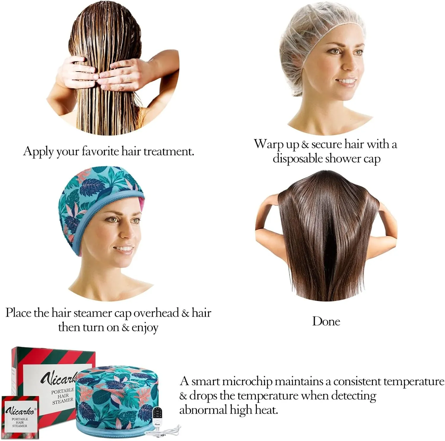 VICARKO Hair Steamer for Deep Conditioning, 10-Level Heats Up Quickly, 118” Power Cord, Heating Cap Hot Oil Treatment Heat, Electric Thermal Heated Steam Natural Black Hair, Hawaii Blue
