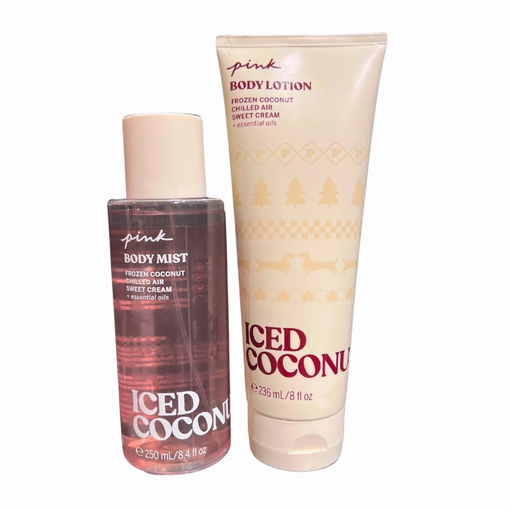 Victoria's Secret Pink ICED COCONUT Body Mist & Lotion 2pc bundle for Women - Full Size (Limited Edition)