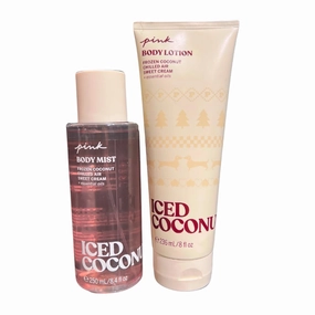 Victoria's Secret Pink ICED COCONUT Body Mist & Lotion 2pc bundle for Women - Full Size (Limited Edition)