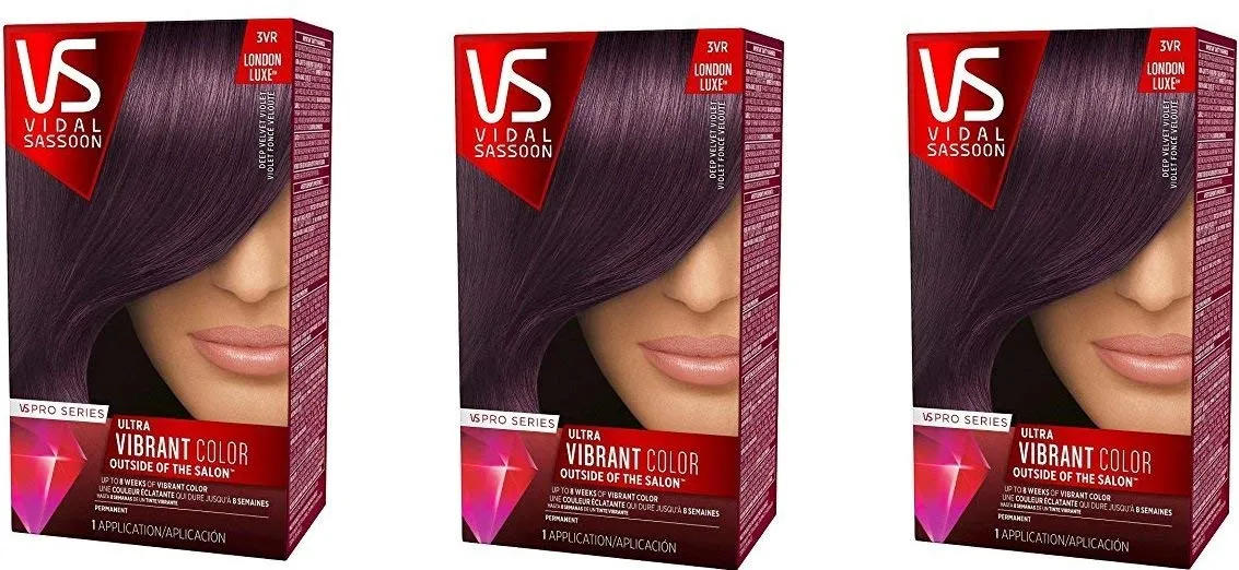 Vidal Sassoon Pro Series Permanent Hair Dye, 3VR Deel Velvet Violet Hair Color, Pack of 3