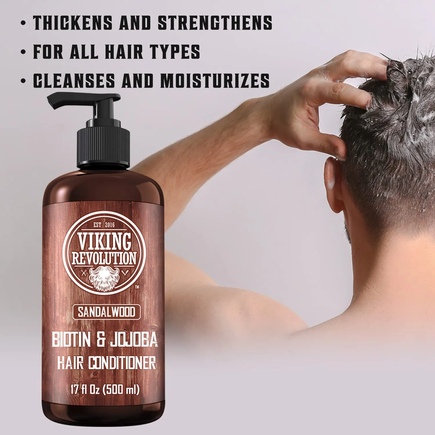 Viking Revolution Sandalwood Conditioner with Biotin and Jojoba Oil - Mens Conditioner Natural Hair Conditioner for Men with Vitamin B5 (17 Oz)