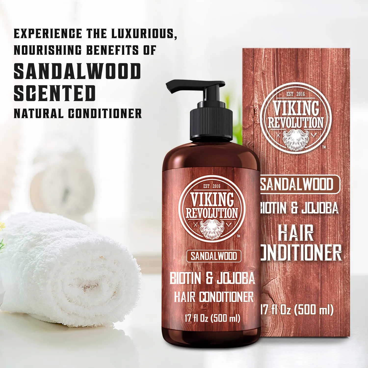 Viking Revolution Sandalwood Conditioner with Biotin and Jojoba Oil - Mens Conditioner Natural Hair Conditioner for Men with Vitamin B5 (17 Oz)