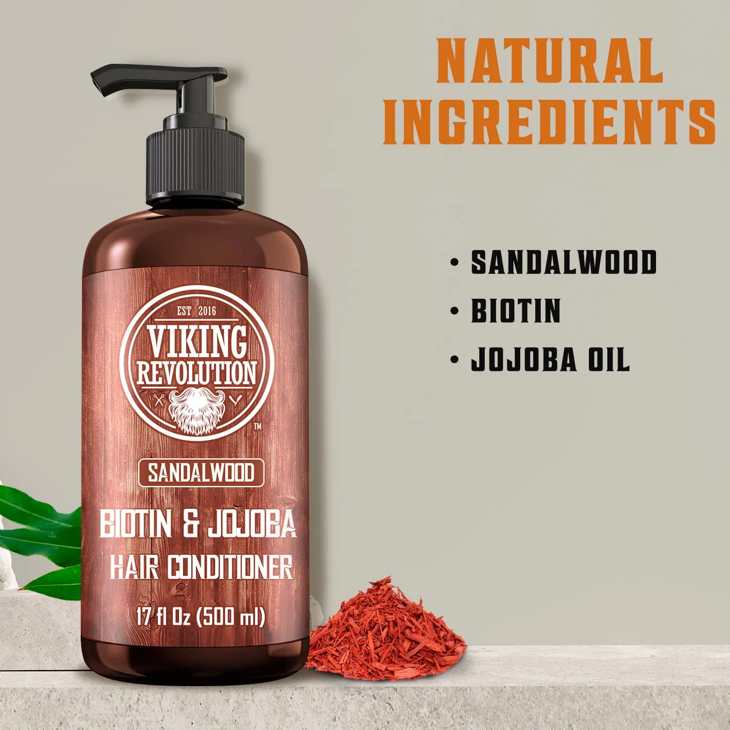 Viking Revolution Sandalwood Conditioner with Biotin and Jojoba Oil - Mens Conditioner Natural Hair Conditioner for Men with Vitamin B5 (17 Oz)