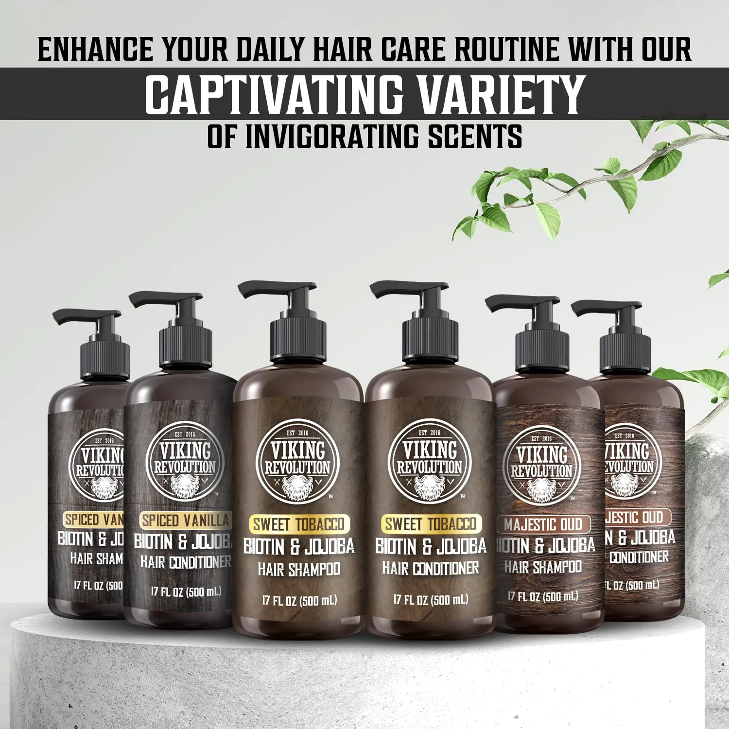 Viking Revolution Spiced Vanilla Mens Shampoo and Conditioner Set with Biotin and Jojoba Oil - Natural Hair Shampoo and Hair Conditioner for Men with Vitamin B5 - Mens Shampoo for Thinning Hair (17Oz)