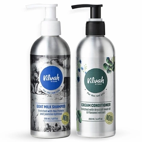Vilvah Store Goat Milk Shampoo and Conditioner Set, 6.8 fl oz, Natural Hair Care with Pea Protein, Broccoli Seed Oil