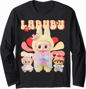 Vintage Cute Labubu Lover The Monsters Pink Women Girl Kids Long Sleeve T-Shirt