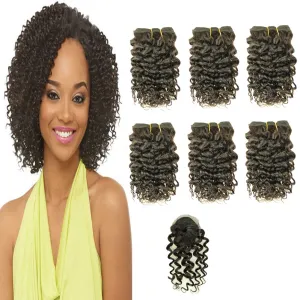 VIOLET Hair 8 Inch Brazilian Deep Curly Weave Hair Short Human Hair 6 Bundles With Closure 100% Unprocessed Human Hair Extensions Black Color Hair Bundles (curly 8 inch, 1B#)