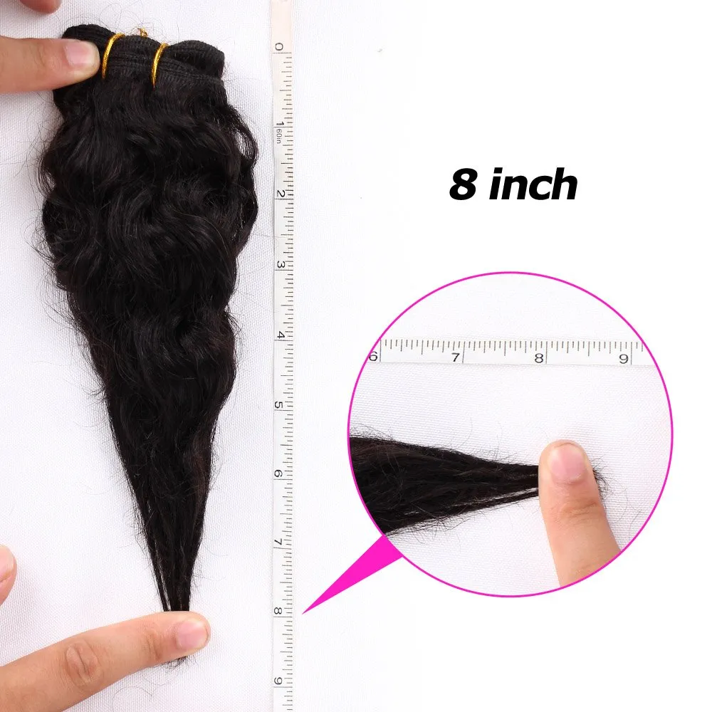 VIOLET Hair 8 Inch Brazilian Deep Curly Weave Hair Short Human Hair 6 Bundles With Closure 100% Unprocessed Human Hair Extensions Black Color Hair Bundles (curly 8 inch, 1B#)