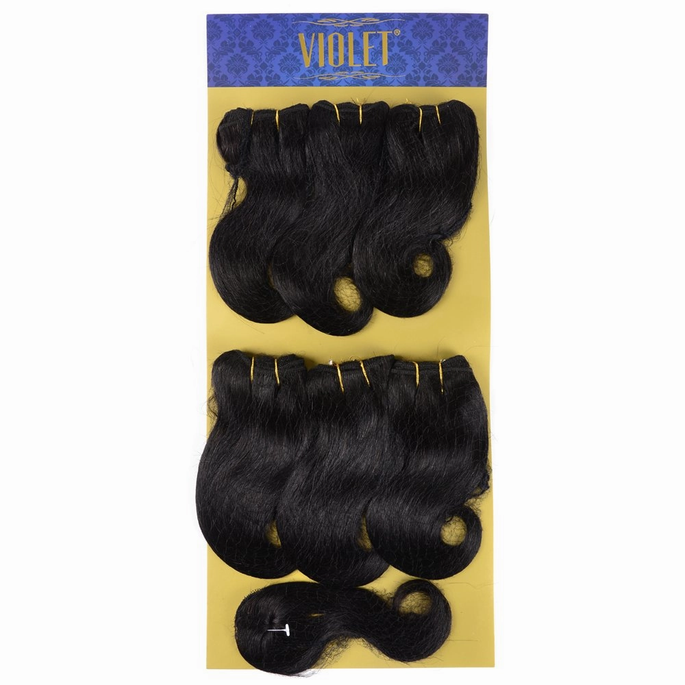 VIOLET Hair Beauty Short Brazilian Virgin Hair Body Wave 6Pcs Bundles With Closure 8inch Bob Weave Human Hair With Closure Short Hair Extensions Natural Black (8 Inch (Pack of 6), 1B)