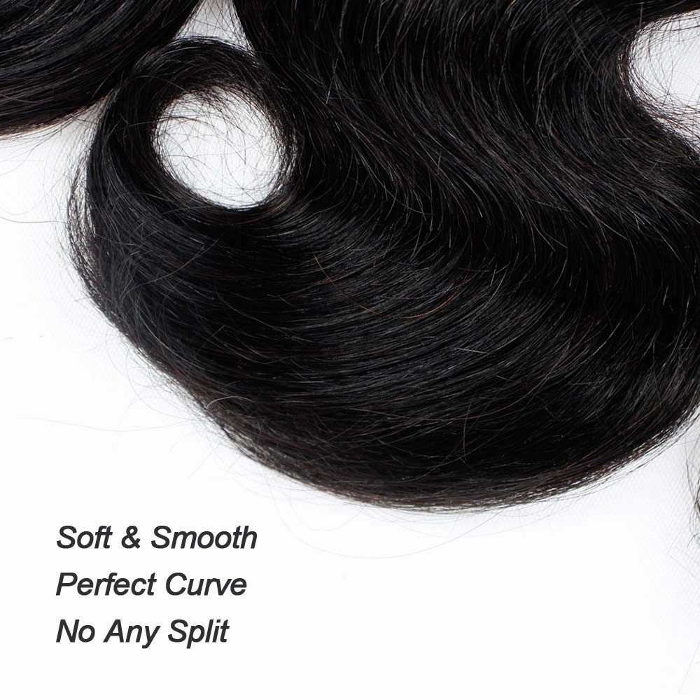VIOLET Hair Beauty Short Brazilian Virgin Hair Body Wave 6Pcs Bundles With Closure 8inch Bob Weave Human Hair With Closure Short Hair Extensions Natural Black (8 Inch (Pack of 6), 1B)
