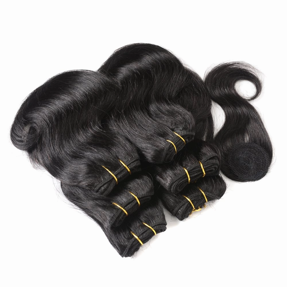 VIOLET Hair Beauty Short Brazilian Virgin Hair Body Wave 6Pcs Bundles With Closure 8inch Bob Weave Human Hair With Closure Short Hair Extensions Natural Black (8 Inch (Pack of 6), 1B)