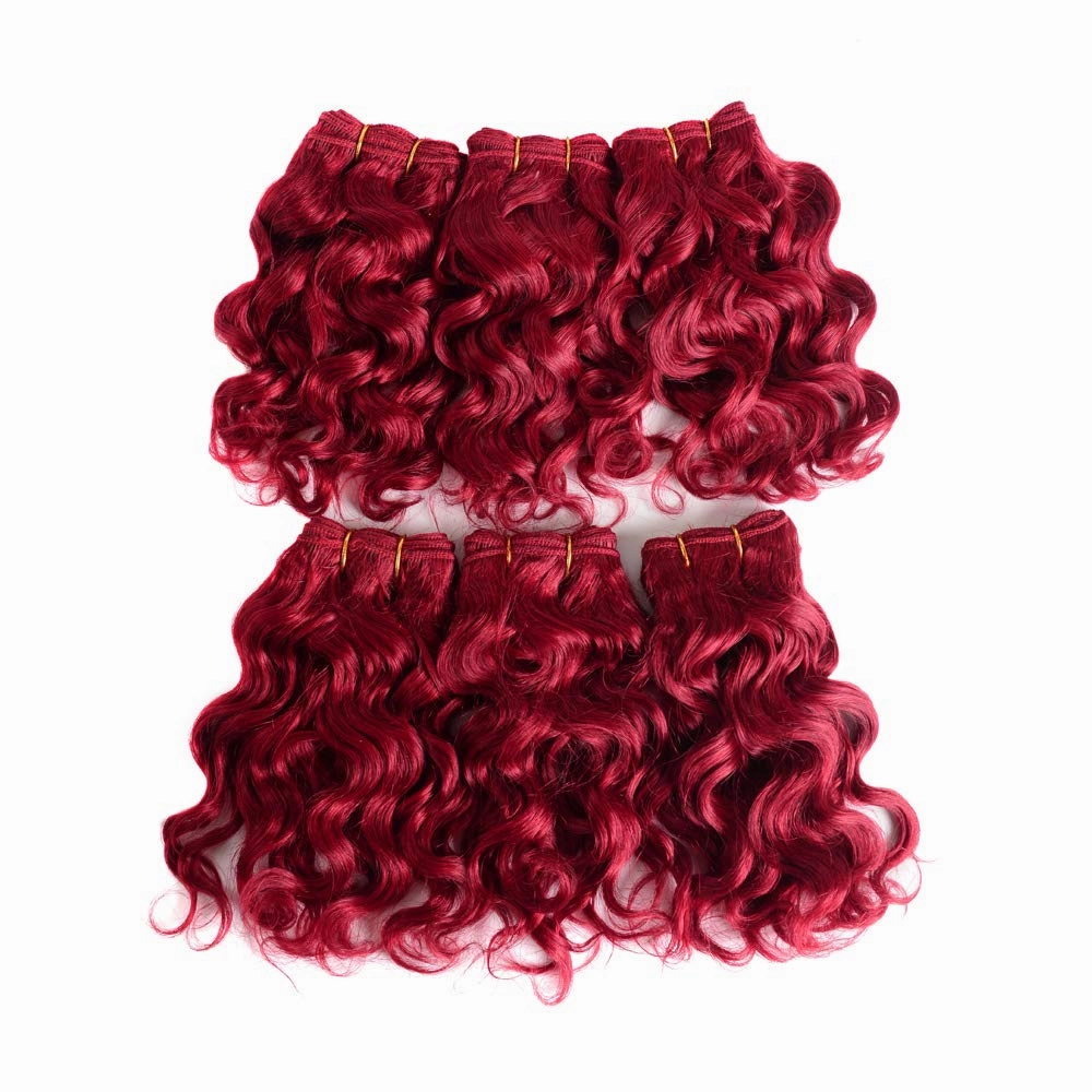 VIOLET Hair Short Curly Human Hair Bundles with Closure 100% Brazilian Curly Hair Weave Full Head Wavy Bundles 8 inch Burgundy Human Hair Extension Deep Curly Weave Hair Bundles