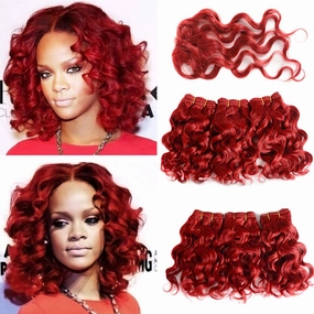 VIOLET Hair Short Curly Human Hair Bundles with Closure 100% Brazilian Curly Hair Weave Full Head Wavy Bundles 8 inch Burgundy Human Hair Extension Deep Curly Weave Hair Bundles