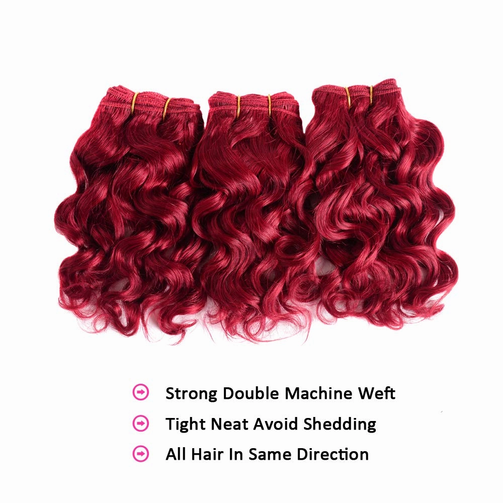 VIOLET Hair Short Curly Human Hair Bundles with Closure 100% Brazilian Curly Hair Weave Full Head Wavy Bundles 8 inch Burgundy Human Hair Extension Deep Curly Weave Hair Bundles