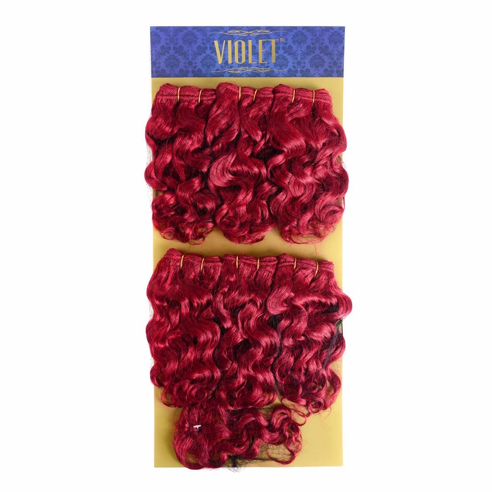 VIOLET Hair Short Curly Human Hair Bundles with Closure 100% Brazilian Curly Hair Weave Full Head Wavy Bundles 8 inch Burgundy Human Hair Extension Deep Curly Weave Hair Bundles