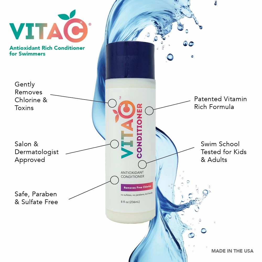 Vita C Swimmers Conditioner Eliminates Chlorine, Swim Tested Treatment Infuses Moisture to Restore & Protect your Hair, Patented Antioxidant Formula, Hydrate, Rejuvenate & Repair - 8 Fl Oz