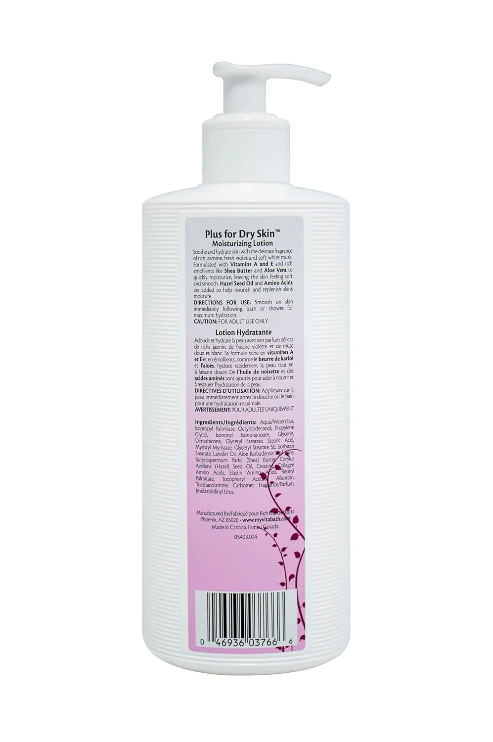 Vitabath Plus For Dry Skin Moisturizing Body Lotion Replenishing Botanicals, Aloe, Shea Butter & Hazel Seed Oil Nourishing Deeply Quench Dehydrated Skin Women & Men - Cruelty-Free - 20 oz