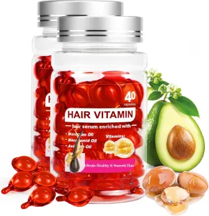 Vitamin E Oil, Hair Treatment Serum Capsules, Leave In with Vitamin E, A, B5, C, Pro, Argan Macadamia/Avocado/Moroccan Oil for Hair Growth/Damaga/Frizz/Dry Hair, Body Skin Hydrating(Large (80 count))