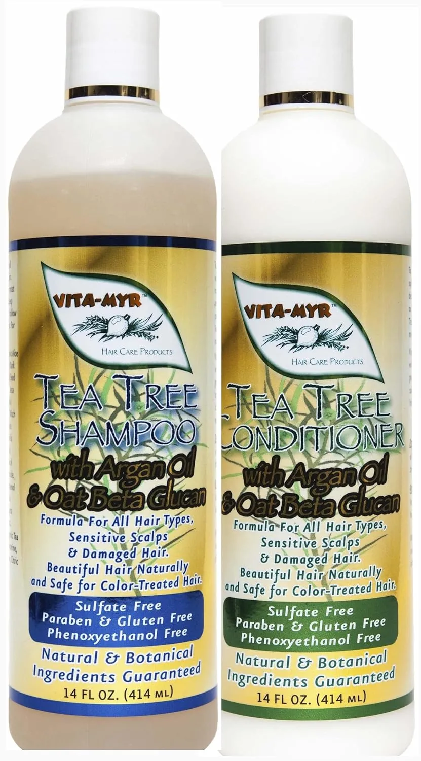 Vitamyr Tea Tree Hair Care Set 16 Oz Natural Shampoo & 16 Oz Natural Conditioner Botanical Ingredients Vegan & Gluten Free Safe & Effective for all Hair Types Chemical & Sulfate Free