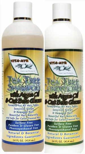 Vitamyr Tea Tree Hair Care Set 16 Oz Natural Shampoo & 16 Oz Natural Conditioner Botanical Ingredients Vegan & Gluten Free Safe & Effective for all Hair Types Chemical & Sulfate Free