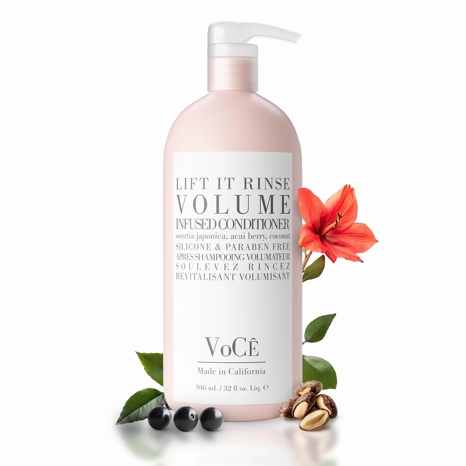 VoCÊ Natural Volume Conditioner for Fine to Medium Hair | Anti-Frizz, Shine Enhancing, Non-Toxic, Cruelty-Free, Vegan with Olive Fruit Oil, Swertia Japonica, Acai Berry, and Coconut (32 oz | 946 ml)