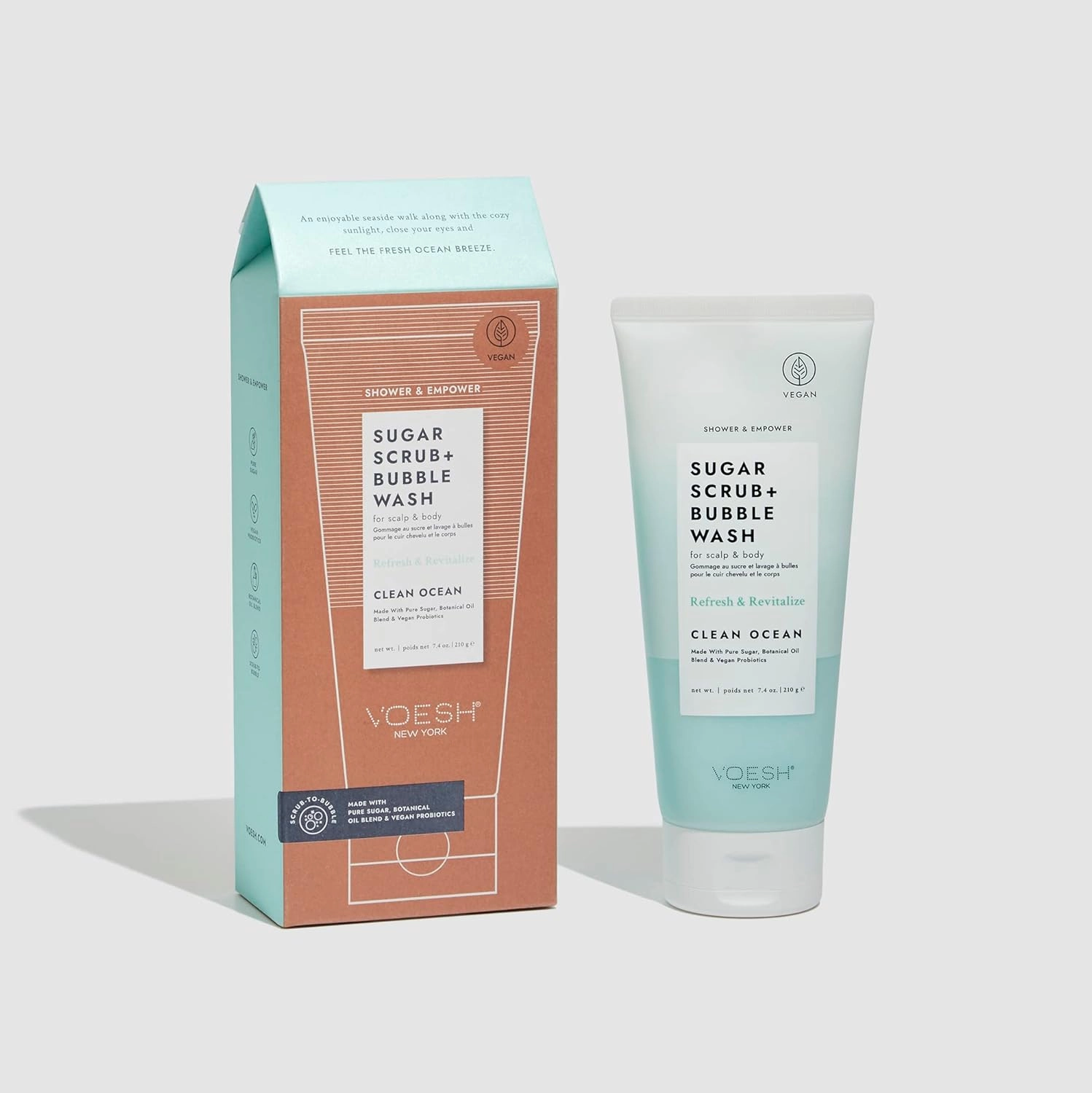VOESH Sugar Scrub   Bubble Wash, Exfoliating Body Scrub & Body Wash, Clean Ocean 2 Pack, Scalp Scrub, Scalp Care, Shower Sugar Scrub, Vegan Body Care