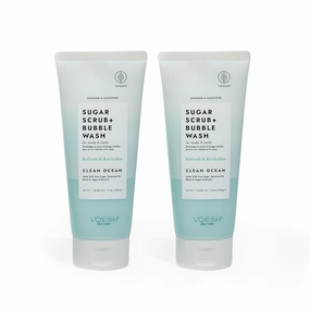 VOESH Sugar Scrub   Bubble Wash, Exfoliating Body Scrub & Body Wash, Clean Ocean 2 Pack, Scalp Scrub, Scalp Care, Shower Sugar Scrub, Vegan Body Care