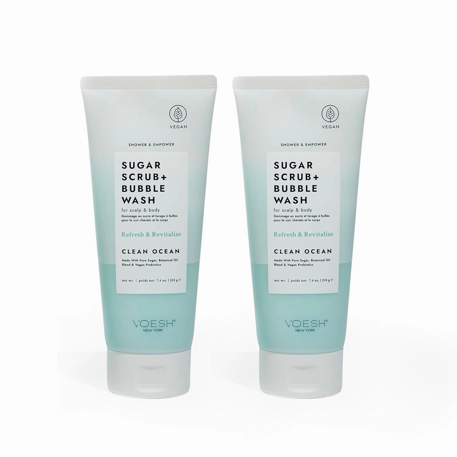 VOESH Sugar Scrub   Bubble Wash, Exfoliating Body Scrub & Body Wash, Clean Ocean 2 Pack, Scalp Scrub, Scalp Care, Shower Sugar Scrub, Vegan Body Care